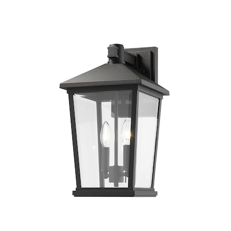 Z-Lite Beacon 2 Light Outdoor Wall Sconce, Black & Clear Beveled 568B-BK